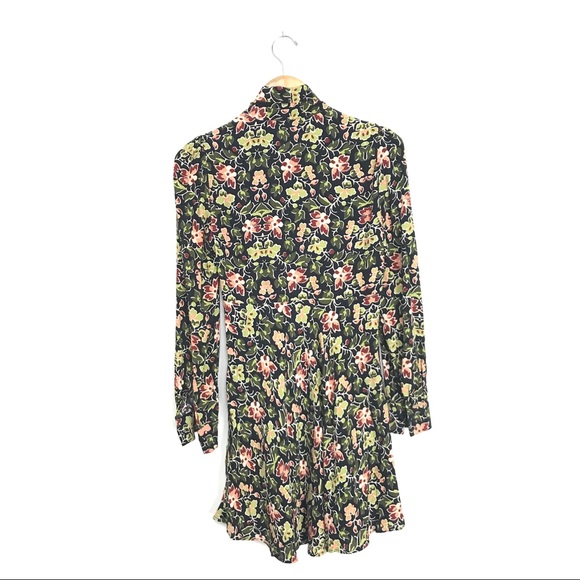 Zara Woman Women's XS Mini Dress Floral Print Pussy Bow Neck Tie Long Sleeve B0 - Picture 3 of 6